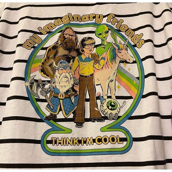 Steven Rhodes Men Striped Tshirt “My Imaginary Friends Think I’m Cool sz L - Picture 2 of 9